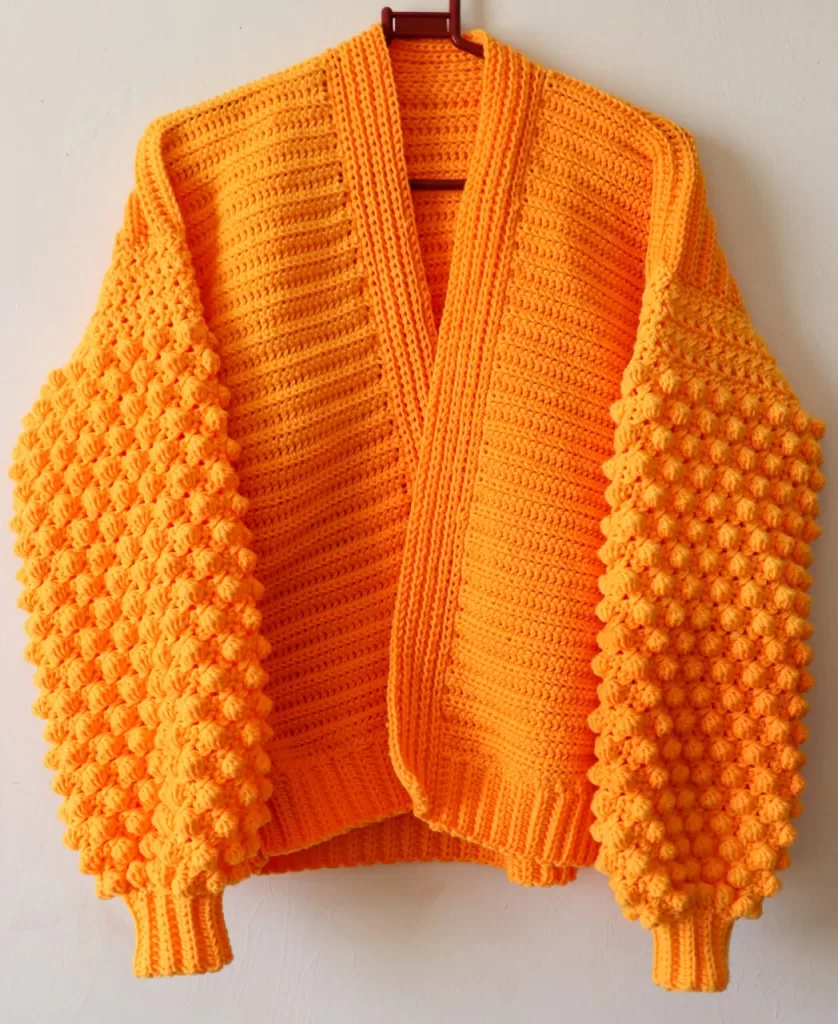 crochet bobble sleeves cardigan
