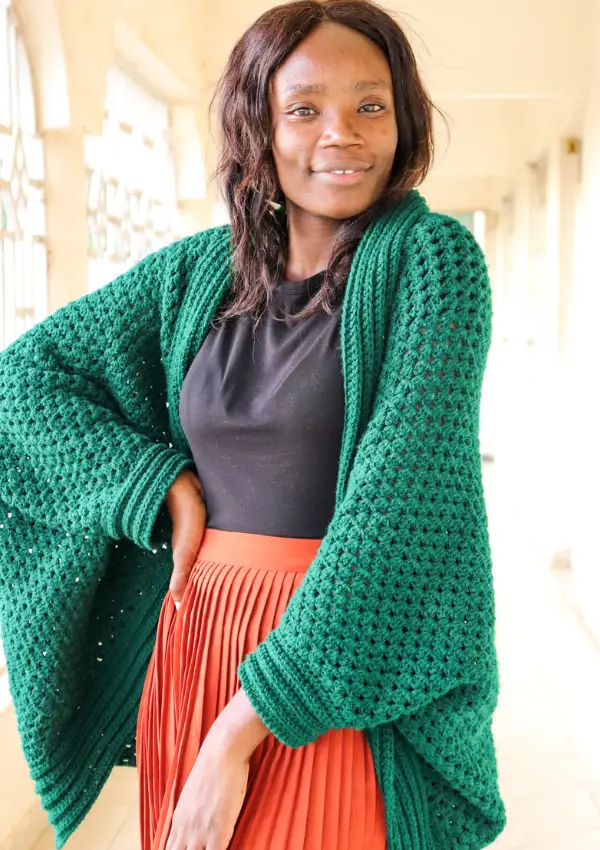 Crochet a granny square cocoon cardigan. Easy and fast Pattern.