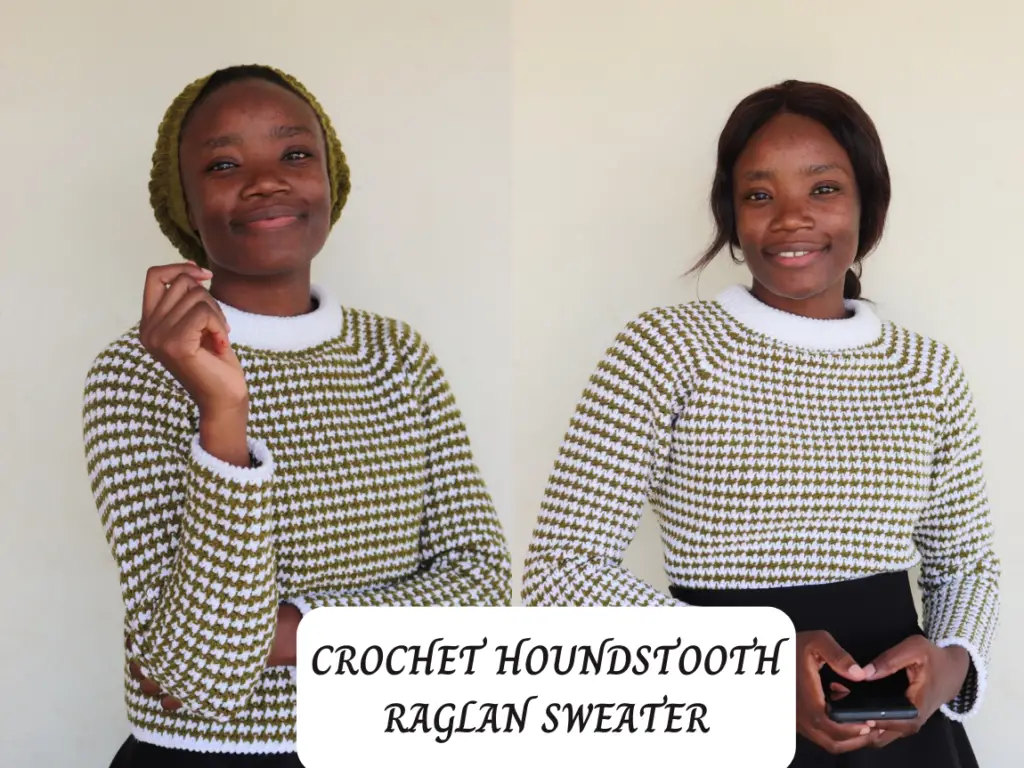 crochet houndstooth raglan sweater